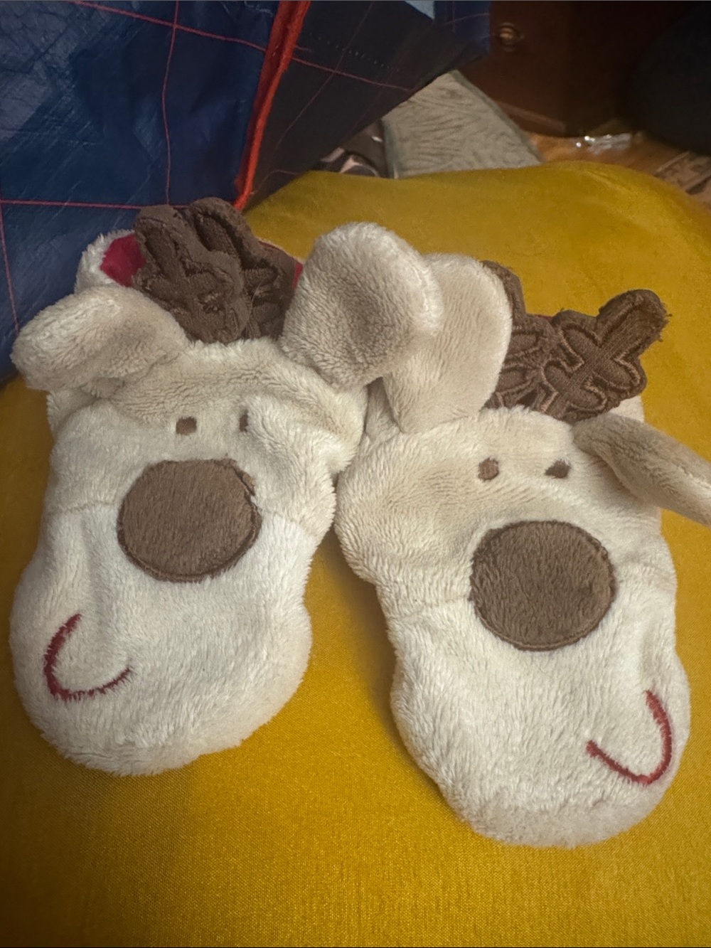 Department 56 Plush Reindeer Kids Slippers in Cream and Brown